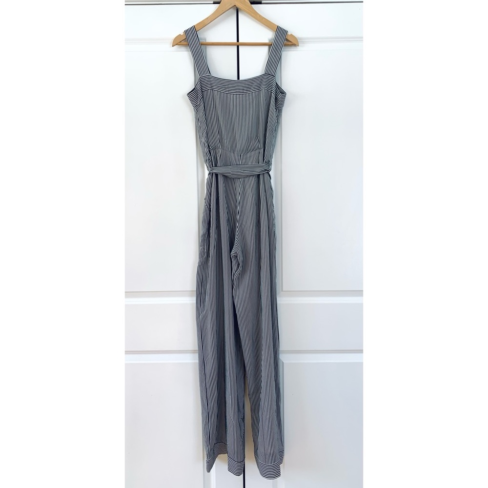 Oscar de la Renta Gray and White Pinstripe Wide-Leg Jumpsuit - Picture 2 of 8